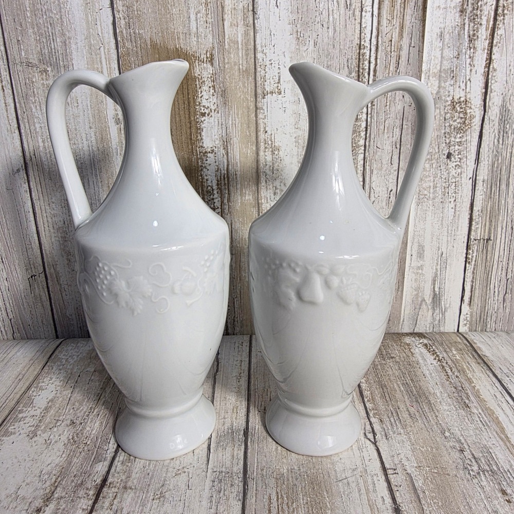 Vintage Philippe Deshoulieres  Lourioux France White Porcelain Vase Grape Cruet